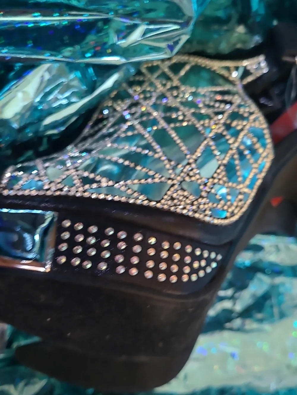 Embellished Black Mirror-Panel High Heel Sandals